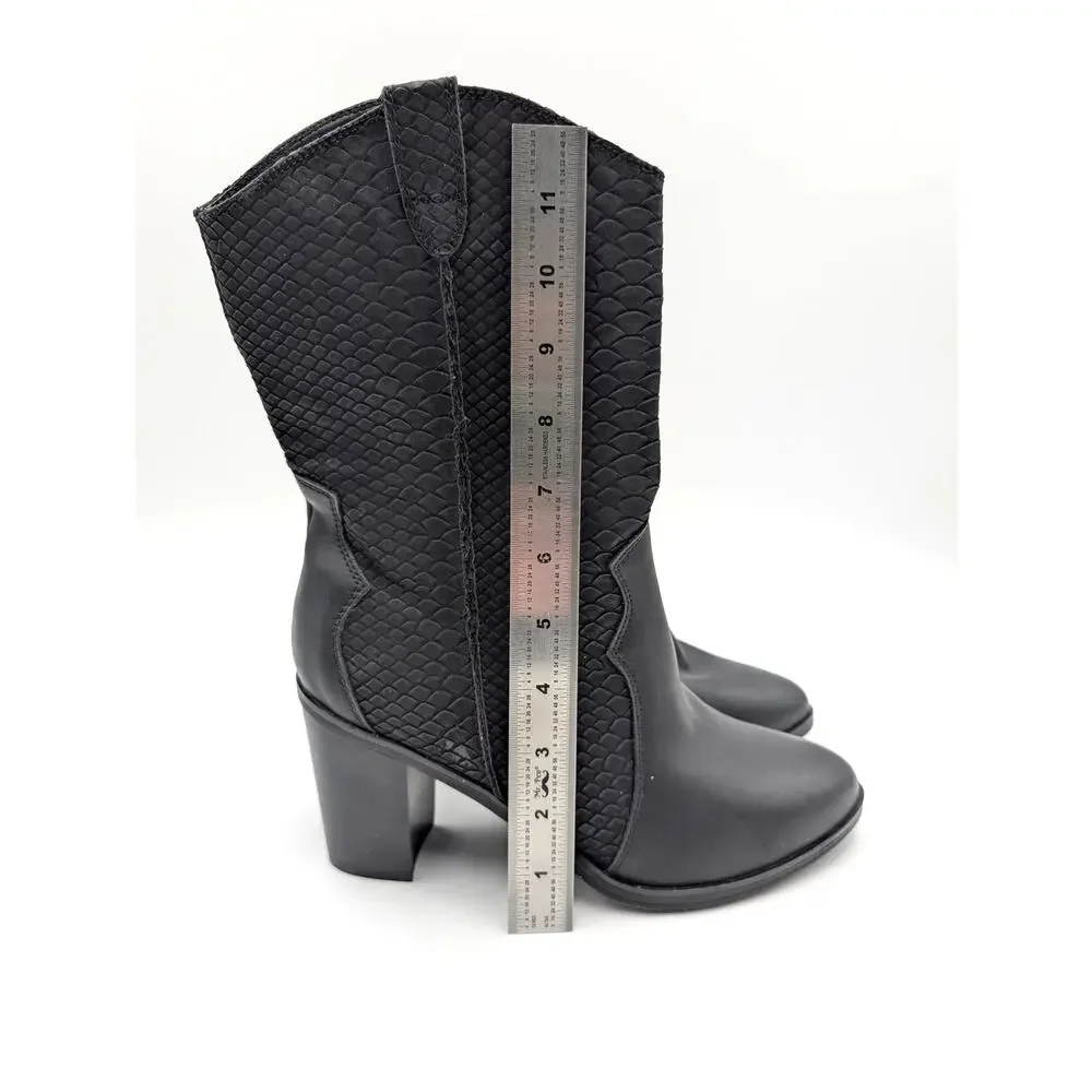 MIA Cindy Embossed Western Cowboy Boots Pointed Toe Women's Black Size US9M EU39